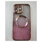 iPhone 16 Pro Max Case Clear Magnetic Glitter Phone Cases [Compatible with MagSafe] Full Camera Lens Protector Slim Gradient Sparkle Luxury Plating Shockproof Protective Cover Women, Pink - Retail: $1