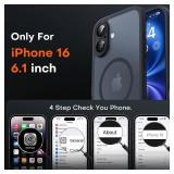 Magnetic for iPhone 16 Case, Compatible with Magsafe, Upgraded Full Camera Protection, Drop Protection, Translucent Matte Back Bumper Phone Cover 6.1-Inch Black - Retail: $9