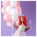 Halloween Mermaid Costume Wig Long Wavy Red Cosplay Hair Wig with Princess Tiara, Wand Cosplay Accessories for Halloween Party, over 8 years old