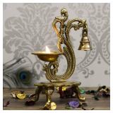 Antique Finish Decorative Handcrafted Brass Parrot Showpiece Diya with Bells and Stand. HAS A BROKEN LEG.