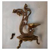 Antique Finish Decorative Handcrafted Brass Parrot Showpiece Diya with Bells and Stand. HAS A BROKEN LEG.