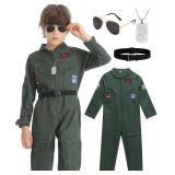 4 Pcs Fighter Pilot Costume for Kids Air Force Flight Suit Cosplay Halloween with Accessories Set (Medium(6-8 Yrs)) - Retail: $20