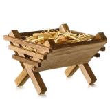 Baby Jesus Manger Ornament Wooden Manger with Natural Hay Jesus Nativity Scene Decoration Religious Christmas Decoration Mini Manger for Indoor Nativity Scene - Retail: $15