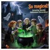 Floating Potion Cauldron - Cauldron Halloween Decor with Magic Floating Potion Bottles and Diffuser - Black Plastic Witches Bowl Hocus Pocus Party Decoration for Vintage Home Decor - Retail: $19