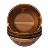 Acacia Wooden Serving Bowls, 7 Inch Set of 4 for Salad, Soup, Noodle and More - Retail: $34