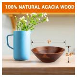 Acacia Wooden Serving Bowls, 7 Inch Set of 4 for Salad, Soup, Noodle and More - Retail: $34