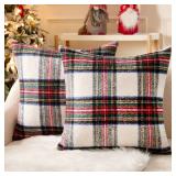 Christmas Plaid Decorative Throw Pillow Covers Set of 2 Scottish Tartan Vintage Farmhouse Winter Cuhion Case Pillow Covers for Couch Living Room Sofa Bed Porch Home Decor 20x20inch White - Retail: $35