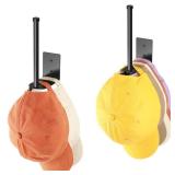 2 Pack Hat Racks for Baseball Caps, Stainless Steel Hat Organizer for Baseball Cap, Hat Holder Storage Organizer, Hat Hanger Strong Adhesive/Wall Drilled for Door, Bedroom, Closet(Black 6 in) - Retail