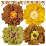 4 PCS 20 Brown Yellow Giant Paper Flowers Boho Baby Shower Party Decorations Thanksgiving Fall Autumn Large Tissue Pom Poms Neutral Floral Rustic Crepe Paper Flowers for Wall Birthday Wedding Garden -