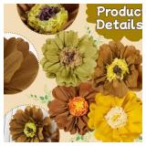 4 PCS 20 Brown Yellow Giant Paper Flowers Boho Baby Shower Party Decorations Thanksgiving Fall Autumn Large Tissue Pom Poms Neutral Floral Rustic Crepe Paper Flowers for Wall Birthday Wedding Garden -