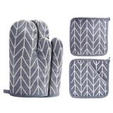 Win Change Oven Mitts and Potholders BBQ Gloves-Oven Mitts and Pot Holders Sets with Recycled Cotton Infill Silicone Non-Slip Cooking Gloves for Cooking Baking Grilling (4-Piece Set, Grey) - Retail: $