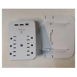 Wall Outlet Extender with Surge Protector, 6 AC Outlets, Shelf, 2 USB & USB C Charging Ports - Home & Dorm Plug Expander - Retail: $16