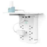 Wall Outlet Extender with Surge Protector, 6 AC Outlets, Shelf, 2 USB & USB C Charging Ports - Home & Dorm Plug Expander - Retail: $16