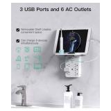 Wall Outlet Extender with Surge Protector, 6 AC Outlets, Shelf, 2 USB & USB C Charging Ports - Home & Dorm Plug Expander - Retail: $16