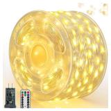 Outdoor Christmas Lights 1000LED 328FT, Warm White Fairy Lights IP67 Waterproof, Plug in String Light with Remote 8 Modes Timer, Xmas Light for Outside Indoor House Tree Decorations - Retail: $40