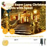 Outdoor Christmas Lights 1000LED 328FT, Warm White Fairy Lights IP67 Waterproof, Plug in String Light with Remote 8 Modes Timer, Xmas Light for Outside Indoor House Tree Decorations - Retail: $40