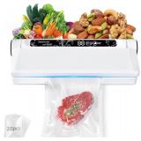 Food Vacuum Sealer Machine, 75KPA Strong Suction, Dry/Wet Modes, 20 Vacuum Seal Bags for Food, Digital Countdown Timer, Compact Lightweight, Ideal for Home Kitchen Use - Retail: $30