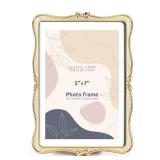 Metal Bow Picture Frame 5x7 Photo Frames with High Definition Glass Front Gift Ideas Tabletop Home Decorative, Gold - Retail: $20