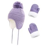 Kids Winter Beanie Hat Mittens Set Warm Fleece Hat Baby Toddler Knitted Hat & Gloves for Boys, Girls