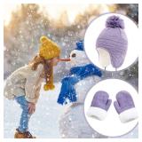 Kids Winter Beanie Hat Mittens Set Warm Fleece Hat Baby Toddler Knitted Hat & Gloves for Boys, Girls