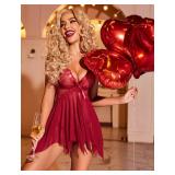 Avidlove Holiday Lingerie Lace Babydoll Sleepwear Boudoir Outfits Maternity Lingerie Dress Dark Red XS