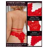 Dlsave Sexy Lingerie for Women,Deep V-Neck Lace Bodysuit Bridal Lingerie Backless One piece Teddy Body Suits Tops Wedding Medium