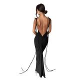 ABYOVRT Women Sexy Backless Bodycon Sleeveless Open Back Maxi Dress Going Out Elegant Party Cocktail Long Dress (A-Black, S)