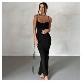 ABYOVRT Women Sexy Backless Bodycon Sleeveless Open Back Maxi Dress Going Out Elegant Party Cocktail Long Dress (A-Black, S)