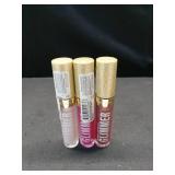 REVLON Super Lustrous Glimmer Gloss Gift Set, 3-Piece, Non-Sticky Lip Makeup, Plant-Based Glitter, High-Shine Finish, 008 Rose Glow, 005 Glazed Almond 001 Diamond Drama
