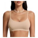 OEAK Womens Comfortable Bras No Underwire Cami Bra Seamless Unlined Bralettes Scoop Neck Unpadded Everyday Sports Tshirt Bra Beige,M