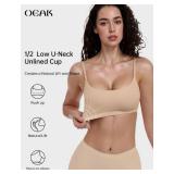 OEAK Womens Comfortable Bras No Underwire Cami Bra Seamless Unlined Bralettes Scoop Neck Unpadded Everyday Sports Tshirt Bra Beige,M