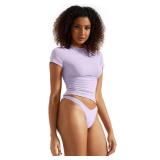 SUUKSESS Women Double Lined Fitted Basic Tee Shirts Crew Neck Short Sleeve Y3K Going Out Crop Tops (Lilac, M)