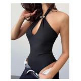 Milumia Women Cut Out Halter Neck Sleeveless Bodysuit Party Going Out Tank Top Black Medium