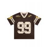 SOLY HUX Mens Jersey Y2k Baggy Shirts Graphic Tees Oversized V Neck Tshirts Summer Tops Brown Printed Small