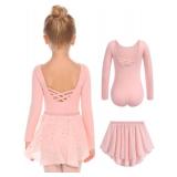 Zaclotre Girls Ballet Leotards Toddler Long Sleeve Crisscross Back Dance Dress Outfit with Removable Shiny Skirt Combo Size- 6