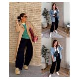 Xiaoxuemeng Womens Baggy Wide Leg Pants Casual Elastic Waisted Palazzo Harem Pants with Pockets (Black-L)