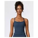 Womens Scoop Neck Longline Sports Bras Fixed Cross Back Women Workout Crop Tank Tops with Built in Bra Active Wear Athletic Work Out Gym Yoga Padded Bra Tank Top Dark Blue M