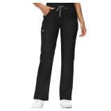 COMENII Scrubs for Women, Mid Rise Straight Leg Cargo Pants with Knit Yoga Waistband, Anti-Wrinkle Womens Scrubs Pants-R-Black M