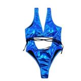 JUMISEE Women Rave Holographic Snakeskin Wrap Swimsuit Sexy Strappy Backless Bathing Suit Festival Outfit