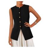 PRETTYGARDEN Blazer Vest Tops for Women Sleeveless Button Down Business Casual Outfits Work Suit Vests Waistcoat(Black,Medium)