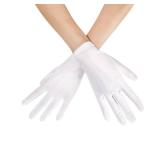 Lansian Womens White Gloves Short Satin Stretchy Gloves Wrist Length Dancing Bridal Gown for 1920s Wedding Opera Party Kid Size