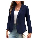 ELLEVEN Blazers for Women Business Casual Outfits Long Sleeve Two Button Slim Fit Suit Jacket with Notched Lapel Collar, Lightweight Work Office Blazer with Pockets Navy Blue Large