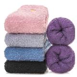 MQELONG Womens Super Soft Fuzzy Cozy Home Sleeping Socks Microfiber Winter Warm Slipper Socks (5 Pairs Hearts)