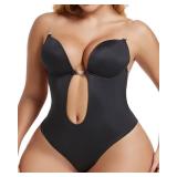 Strapless Backless Bra Shapewear for Women - Deep Plunge Body Shaper Bodysuit for Backless Dress (Black, Large (36))