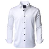 J.VER White Dress Shirt Men Stretch Long Sleeve Formal Shirt Solid Business Casual Button Down Shirts for Wedding Prom Size- Medium