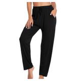 OLIKEME Womens Yoga Pants Loose Comfy Casual Lounge Pants Wide Leg Running Pants Lightweight Workout Pants with Pockets Black Large