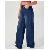 roswear Womens Wide Leg Jeans Loose Fit Front Seam Streetwear Winter Denim Pants Retro Blue Large