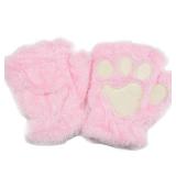 Himine Cat Claw Bear Paw Fingerless Winter Plush Gloves 1*Pair(Pink)