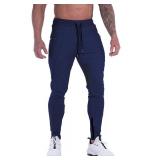 FIRSTGYM Mens Joggers Sweatpants Slim Fit Workout Training Thigh Mesh Gym Jogger Pants with Zipper Pockets Navy XL