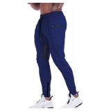 FIRSTGYM Mens Joggers Sweatpants Slim Fit Workout Training Thigh Mesh Gym Jogger Pants with Zipper Pockets Navy XL